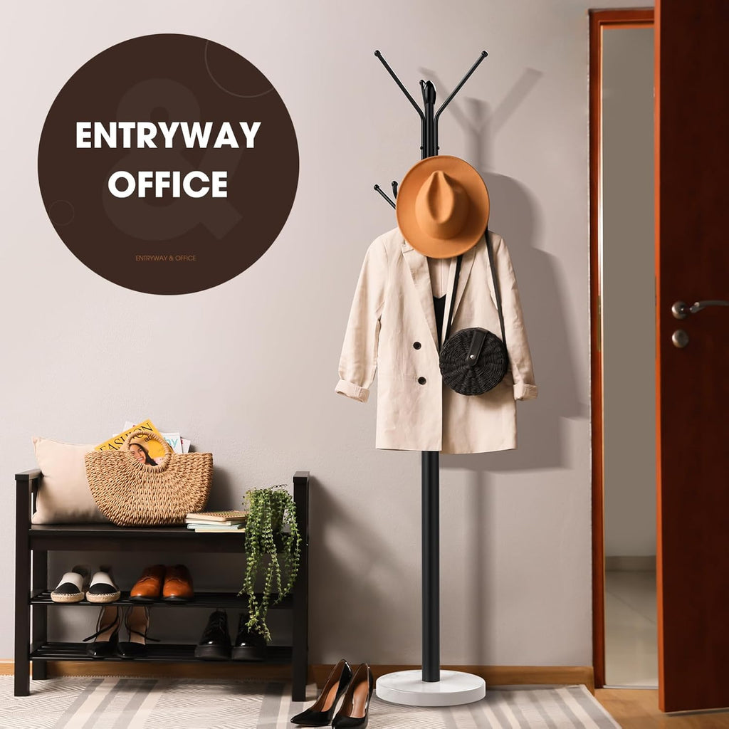 Metal Coat Rack with 12 Storage Hooks, Marble Base T186977