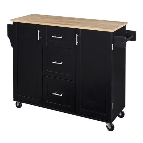 Kitchen Island Cart with Storage, 3 Drawers, Wheels, Wood Top S104593