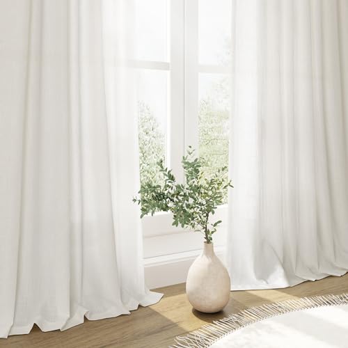 Linen Curtains for Living Room Bedroom, Light Filtering, 204 Inches Long, Beige Y3491
