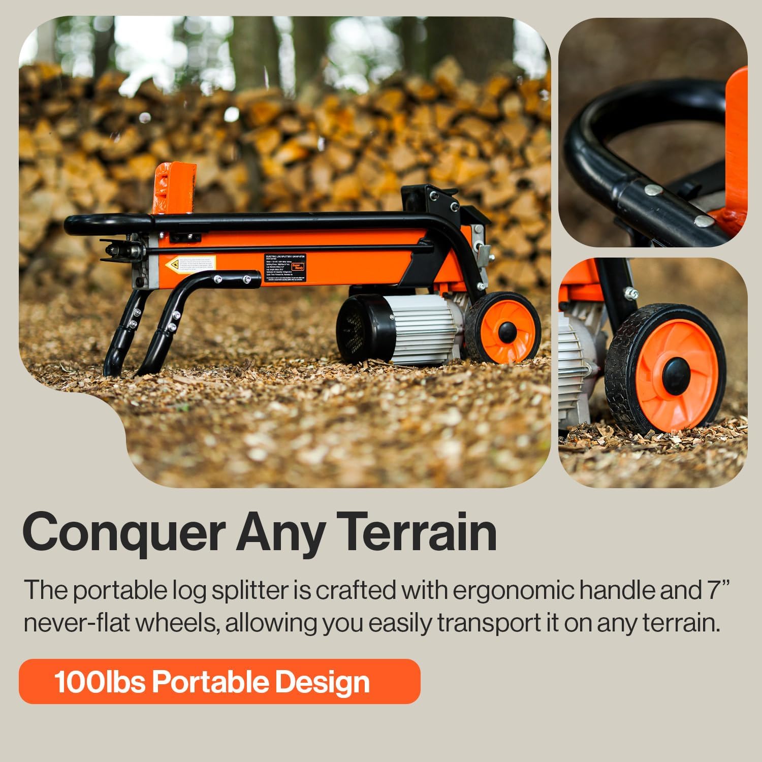 Electric Log Splitter 6 Ton Portable with Steel Wedge F595