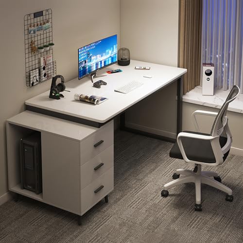 Expandable Desk with Storage Drawer, Modern Home Office Desk Student Study Table & Cpmputer Workstations(100x60x75cm, White)