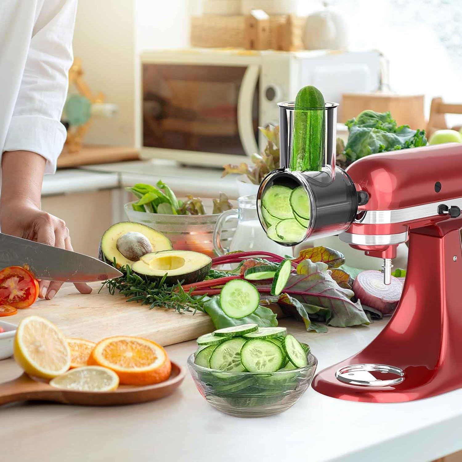 Slicer Shredder Attachment for Stand Mixer with 5 Blades, Cheese Grater, Vegetable Salad Maker P608