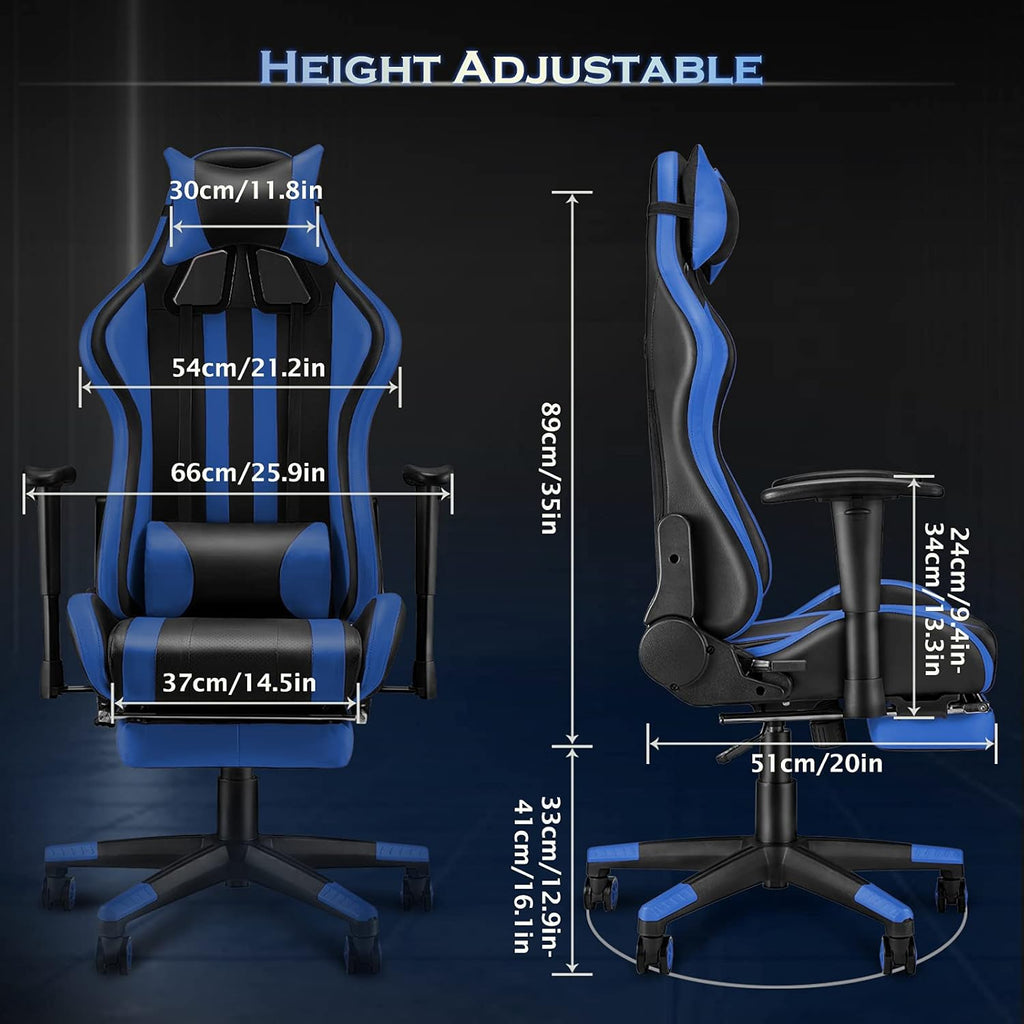 Ergonomic Gaming Chair with Footrest, Reclining PU Leather Office Chair O332