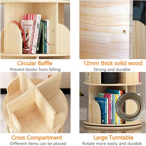 Kids Bookshelf, 2 Tier 360° Rotating Bookcase Organizer V65514