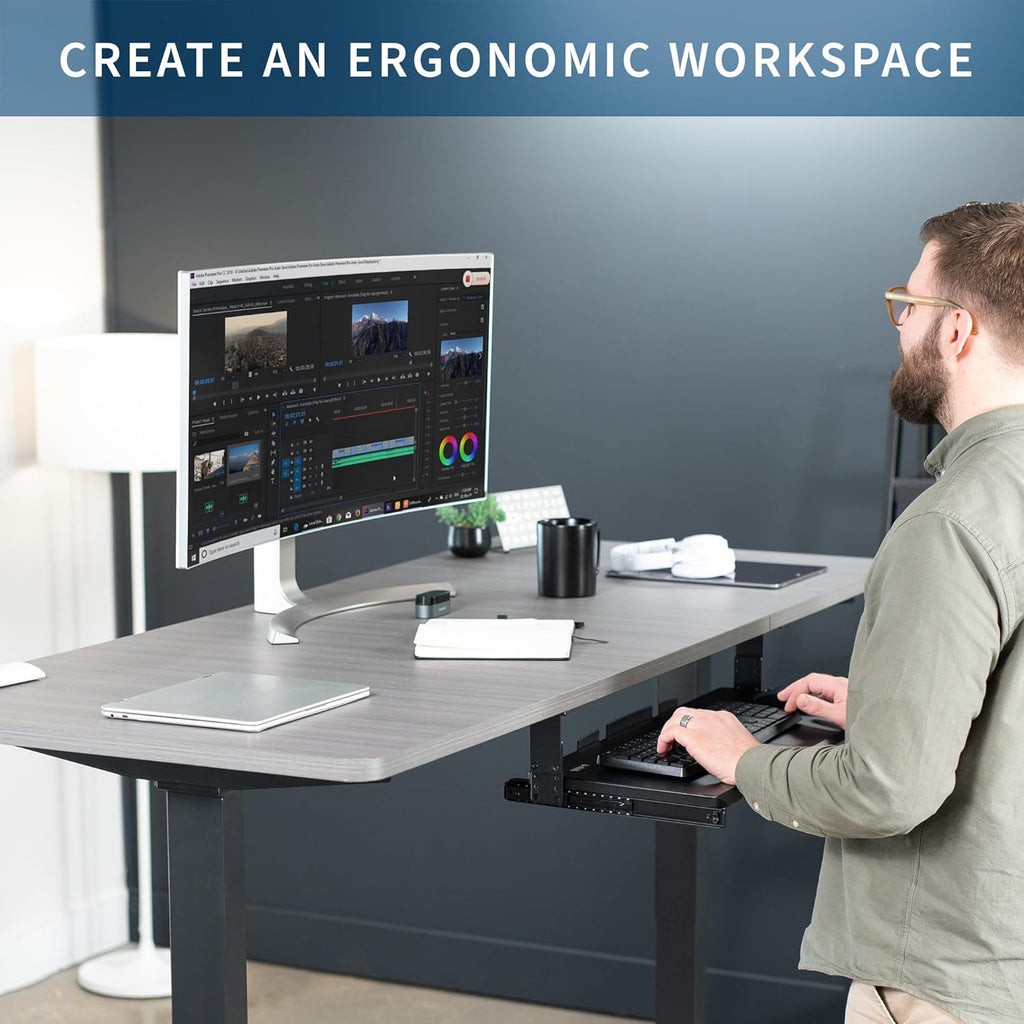Adjustable Under Desk Keyboard Tray, 27 x 11 inch Slide-Out Computer Drawer, Black L19840