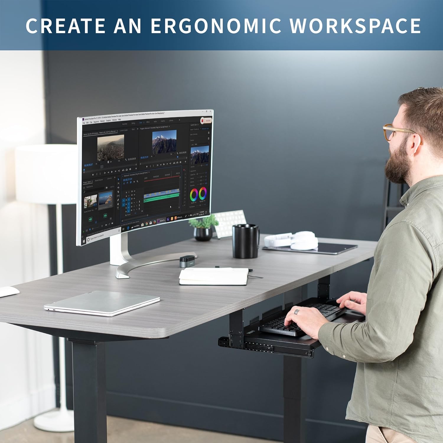 Adjustable Under Desk Keyboard Tray, 27 x 11 inch Slide-Out Computer Drawer, Black L19840