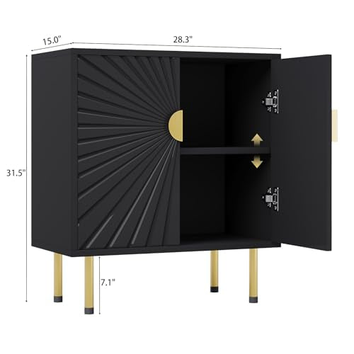 White Accent Storage Cabinet with Gold Handles and Flower Pattern Doors W867