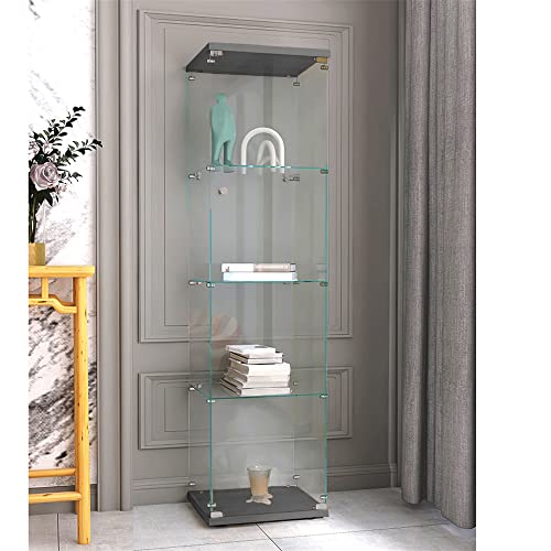 Glass Display Cabinet with Door, 4-Shelf, Black Y513228