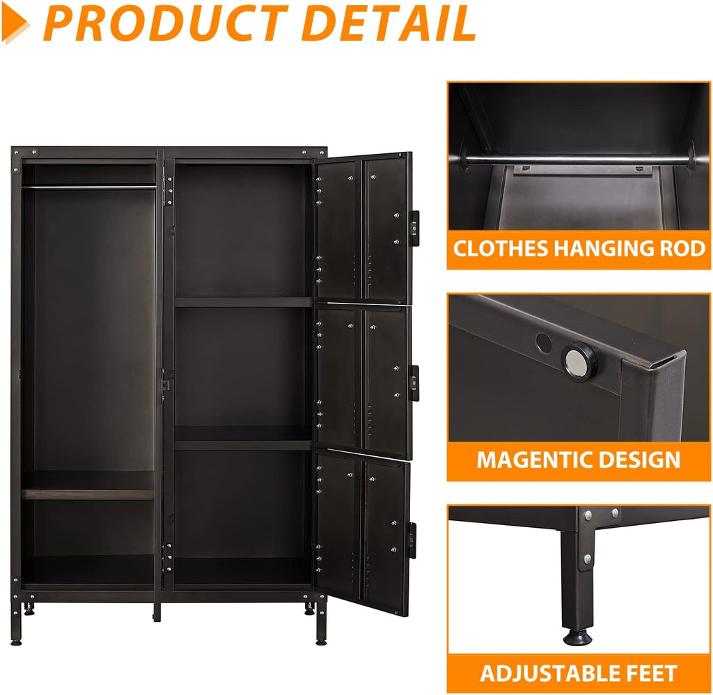 Metal Locker Storage Cabinet, 4 Doors, Steel Wardrobe for Home Office Gym School D274