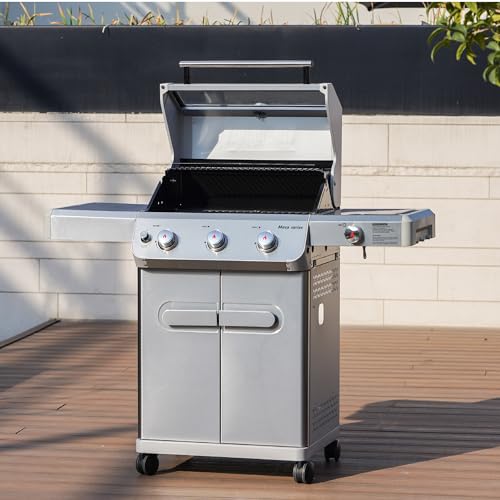 Stainless Steel 3 Burner Propane Gas Grill with Side Burner U8169
