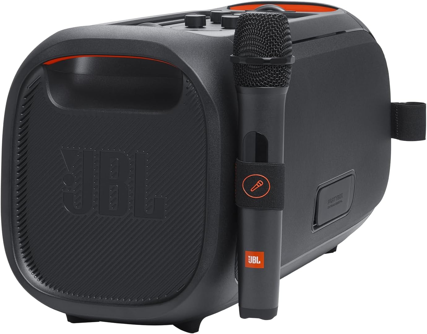 Portable party speaker with built-in lights and wireless mic, IPX4 splashproof B8122