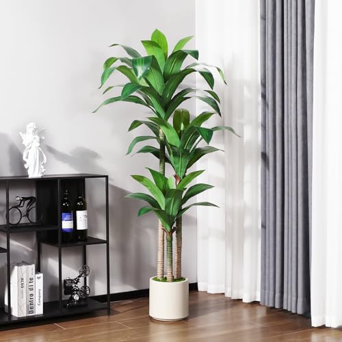 Artificial Dracaena Tree 5ft with White Planter, Indoor Floor Plant X899