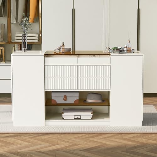 Bedroom Wardrobe Armoire with Glass Display Shelf and 6 Drawers Y5450