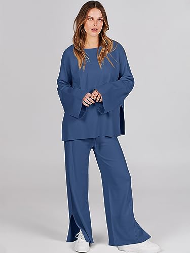 Women's 2 Piece Knit Sweater Set with Wide Leg Pants S675