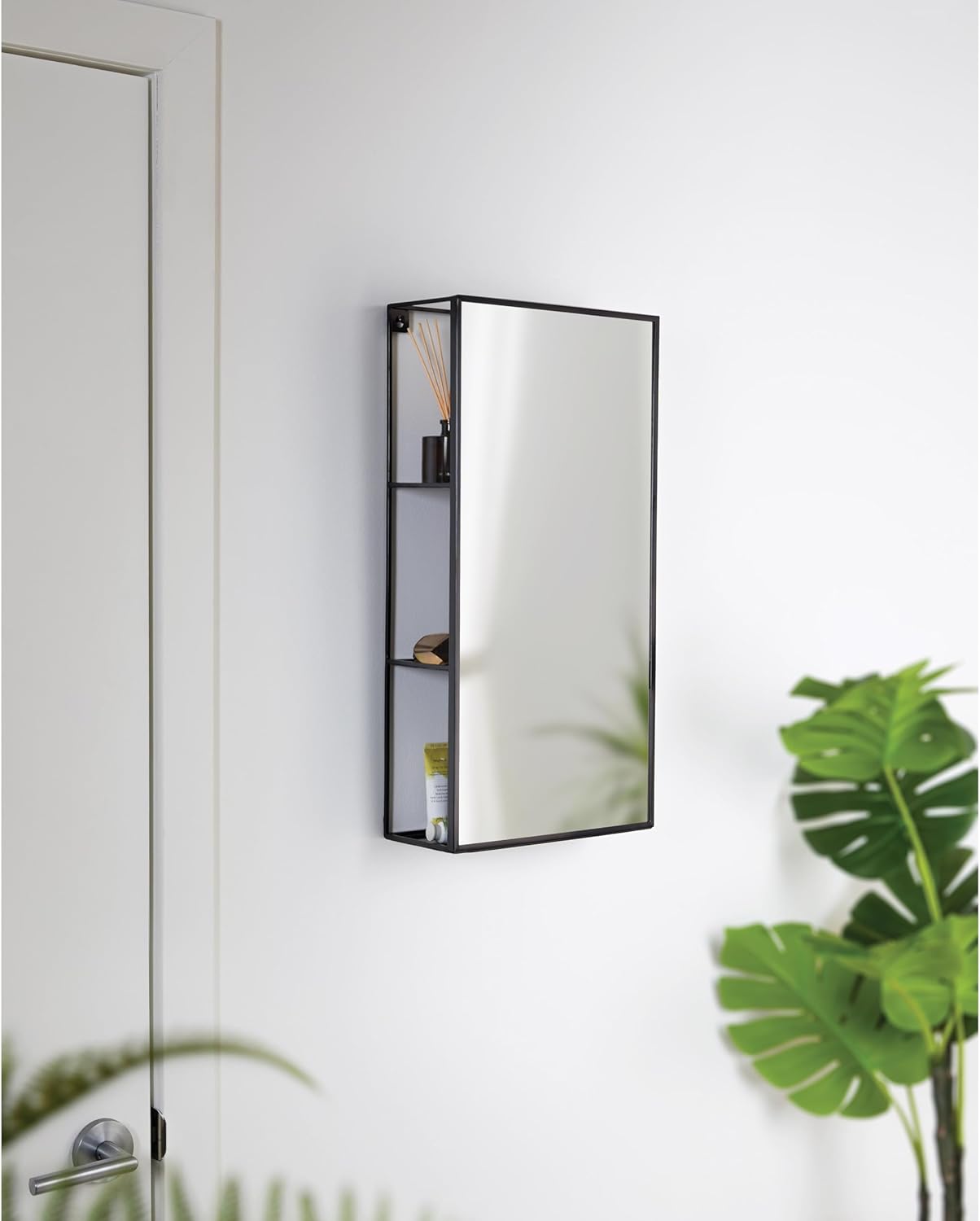 Black Metal Bathroom Mirror Storage Cabinet with 3 Shelves G8110