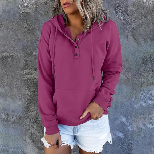Women's Long Sleeve Button V Neck Pullover Hoodie N27184