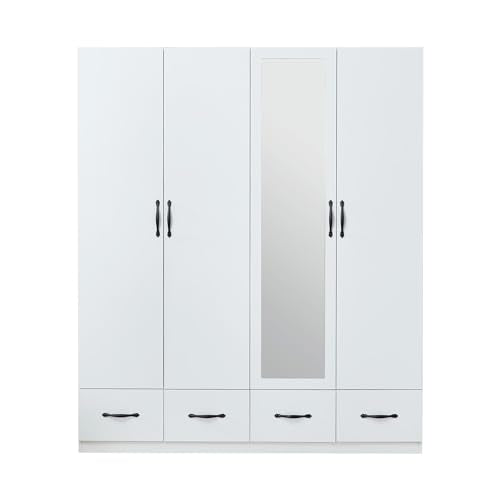 2 Door Wardrobe Cabinet with Storage Drawers and Hanging Rod, White U865