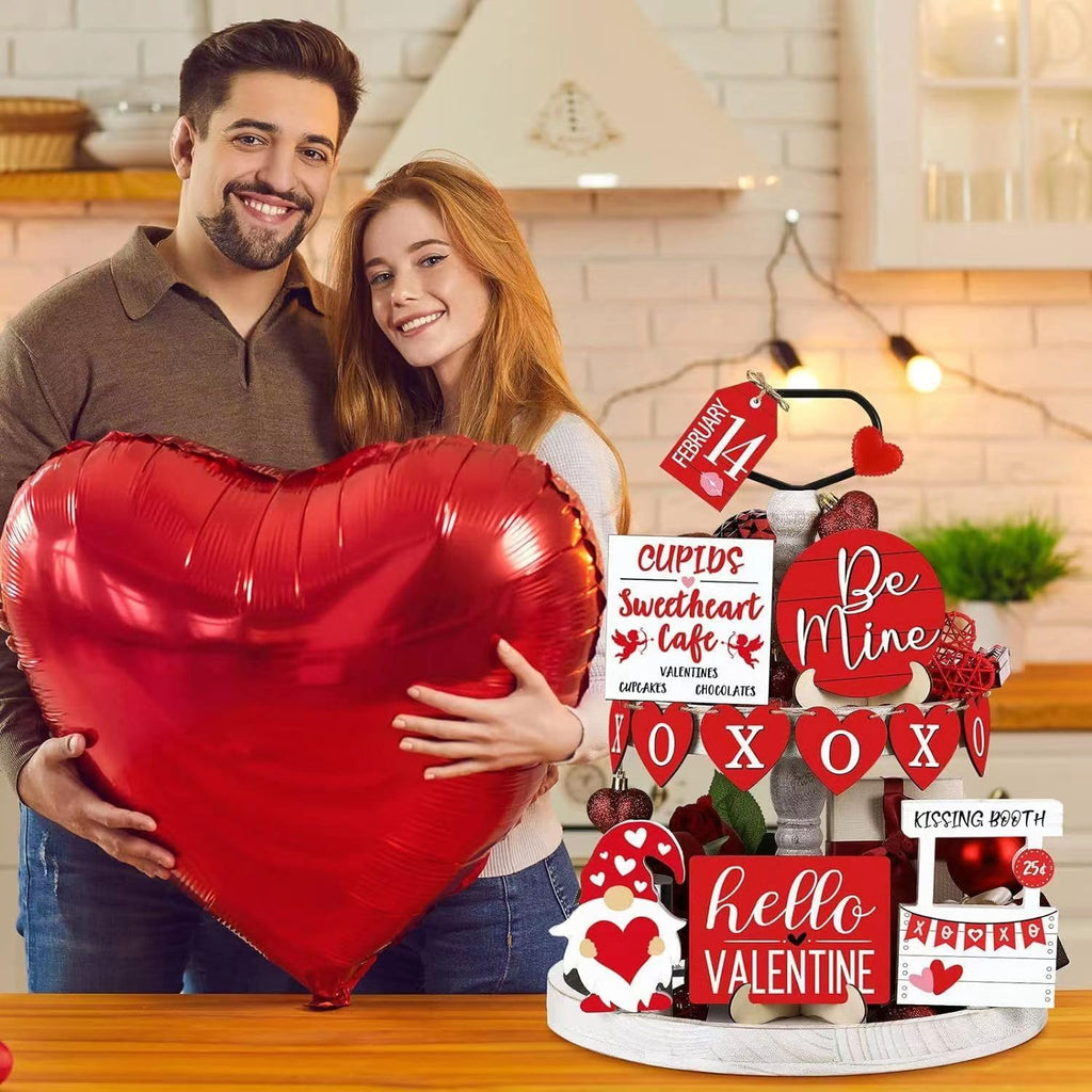 Valentine's Day Tiered Tray Decor, Farmhouse Decor Set, Rustic Table Ornaments P97835