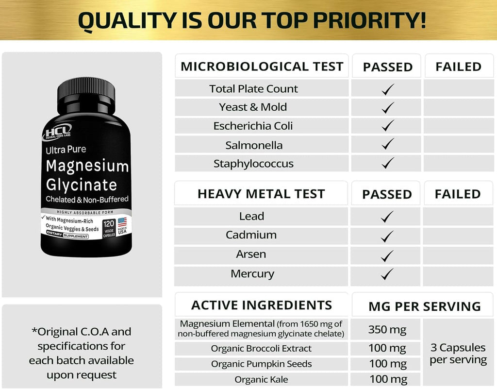 Magnesium Glycinate Capsules 350mg, Chelated High Absorption K210209