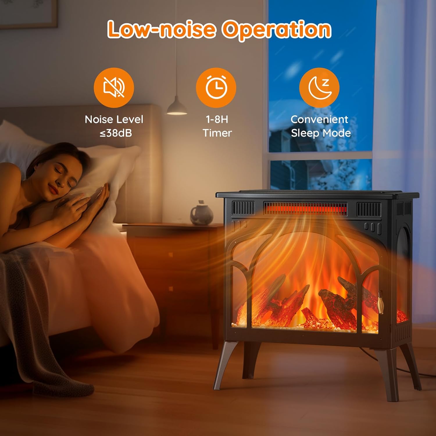 Electric Fireplace Heater, 1500W Infrared with 3D Flame Effect and Remote Q272199