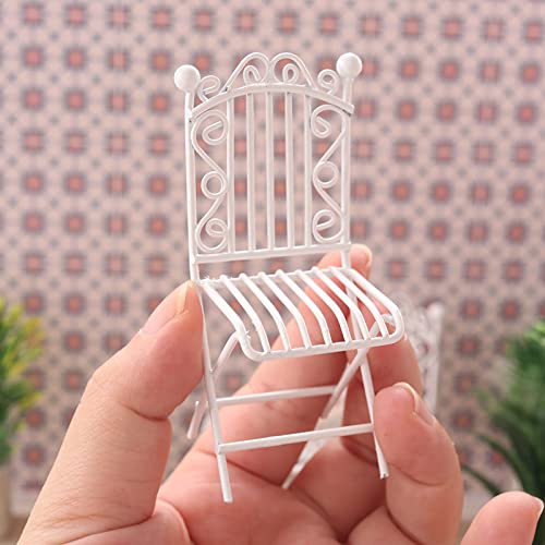 Miniature Bistro Table & Chairs Set White Metal 1:12 Scale Coffee Tea Furniture B4287