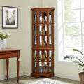 Curio Cabinets With Glass Doors, Corner Curio Cabinet with 5 Shelves and Lighting System, Display Cabinet with Glass Doors for Living Room, Home, Office, Study Room-Oak (light bulb not included)