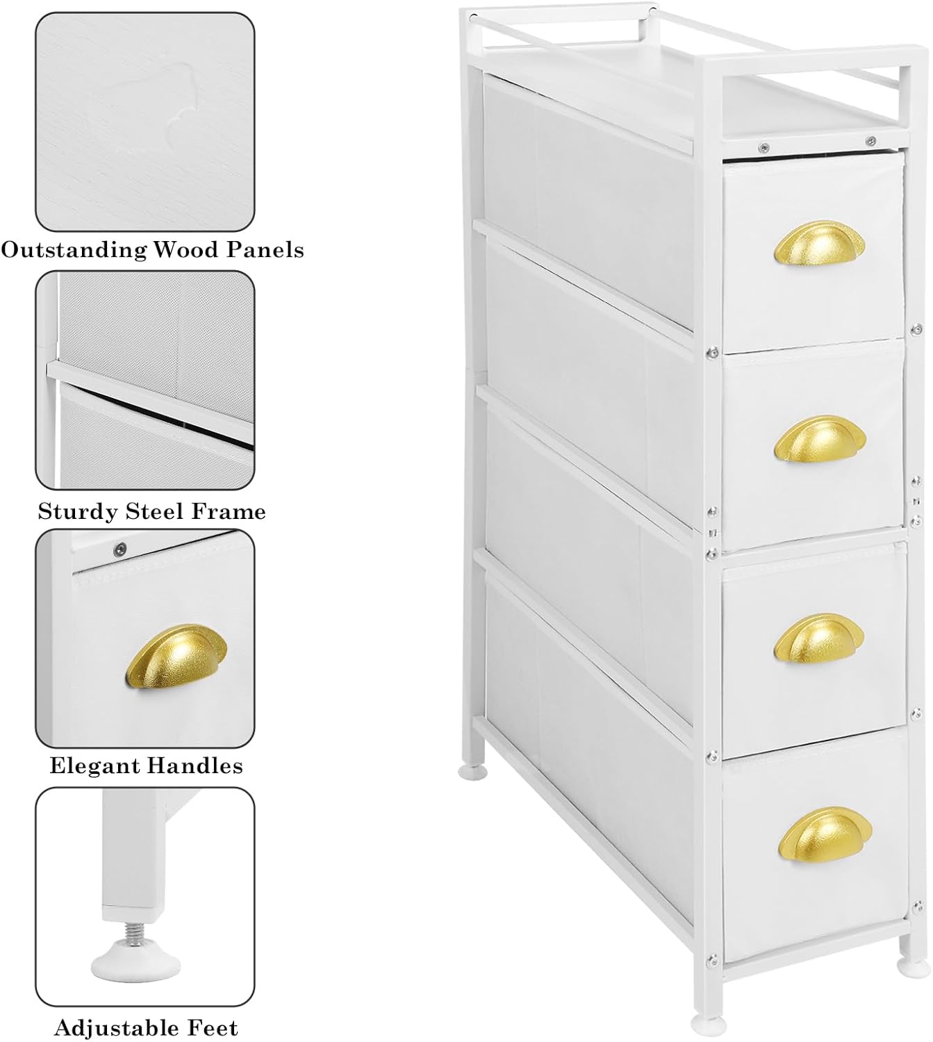 Narrow 4-Drawer Fabric Storage Cabinet with Wooden Top P7690