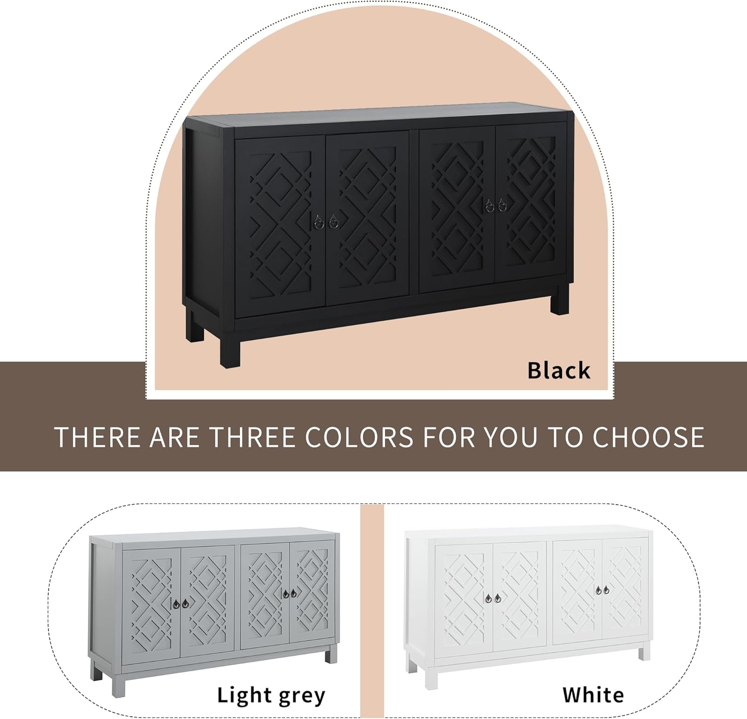 4 Door Storage Cabinet Sideboard with Pull Ring Handles W82398