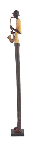 Polystone Musician Decorative Sculpture Tall Long Legged Jazz Band Home Decor Statues with Black Base Stand, Set of 4 Accent Figurines B370