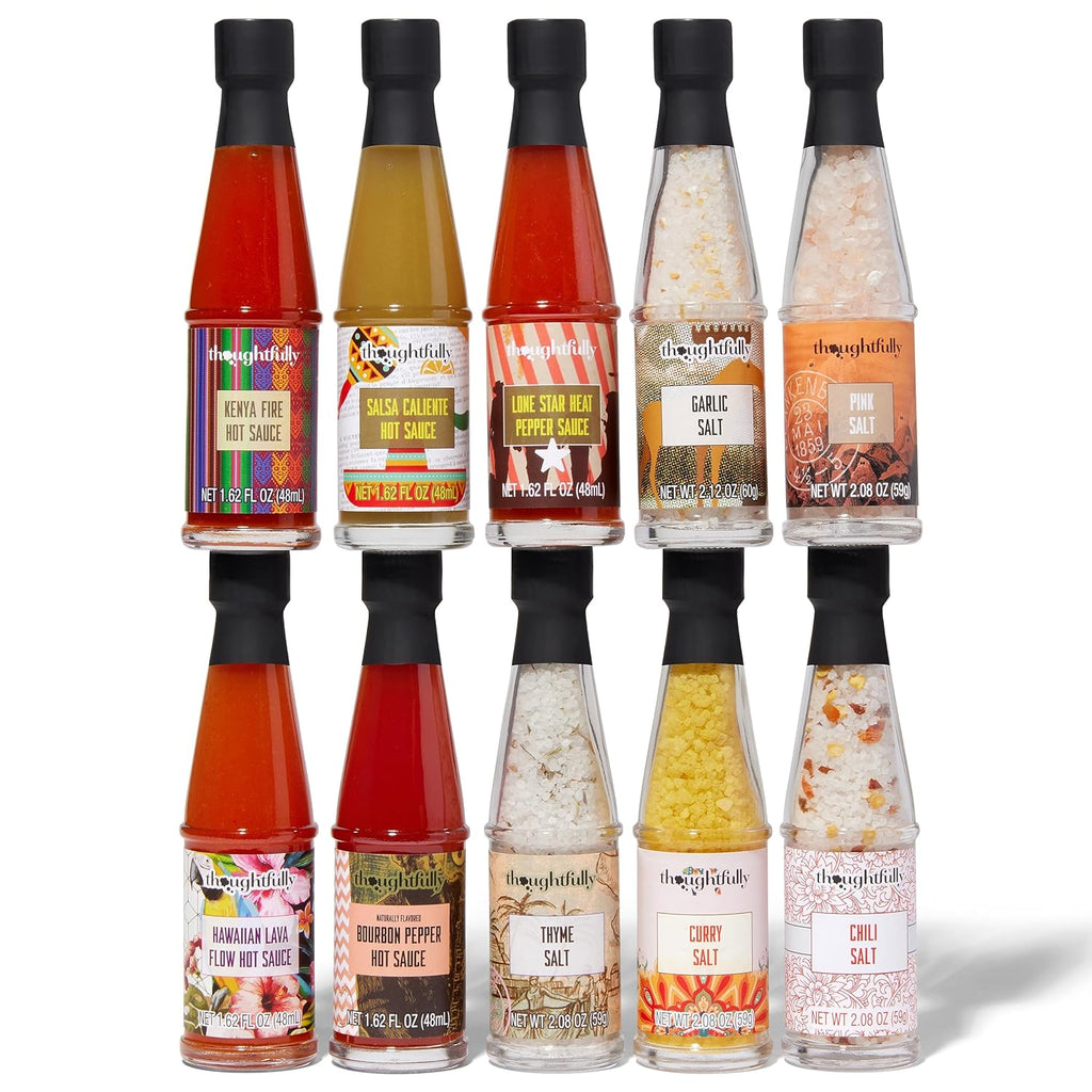 Gourmet Hot Sauce and Spice Gift Set, 5 Sauces and 5 Salts, Suitcase Packaging G675535