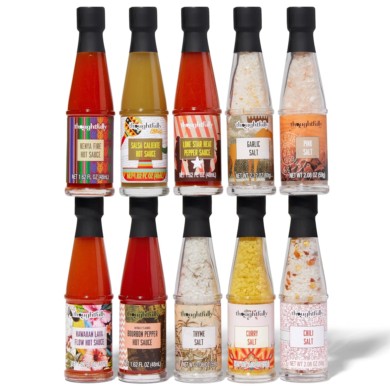 Gourmet Hot Sauce and Spice Gift Set, 5 Sauces and 5 Salts, Suitcase Packaging G675535