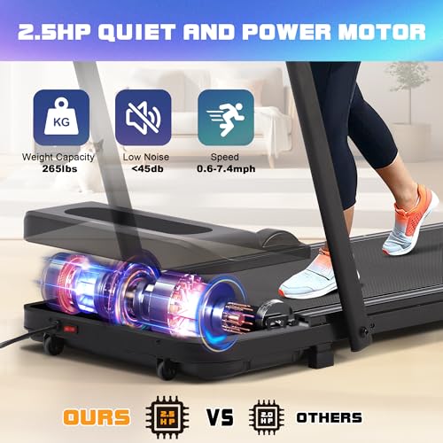 Under Desk Walking Pad Treadmill, 3 in 1 Portable Mini Treadmill for Home and Office, 265 lb Capacity with Remote Control and LED Display Z686