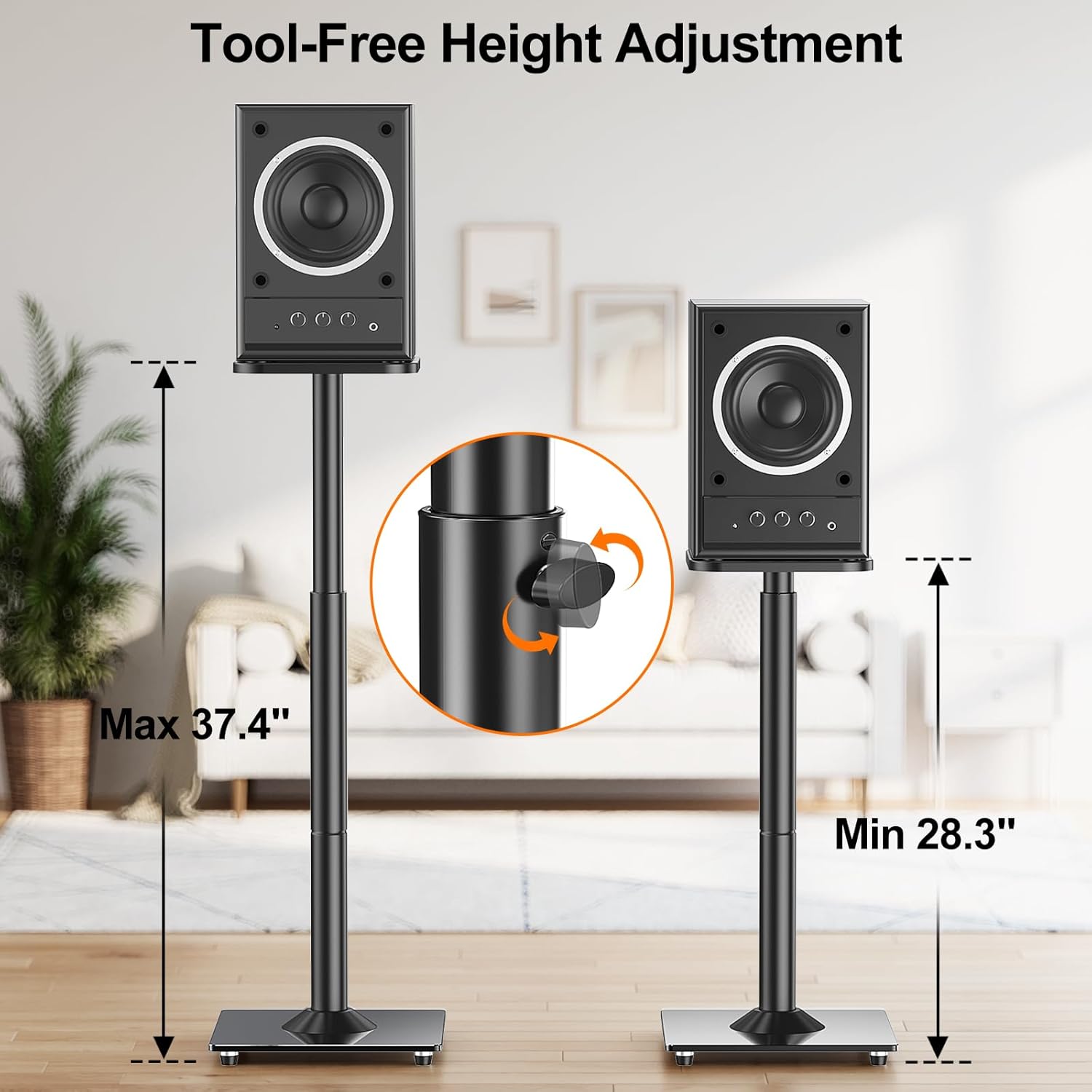 Universal Speaker Stands Height Adjustable 28-37.4 inches, Pair for Bookshelf and Studio Speakers up to 22 lbs Q618