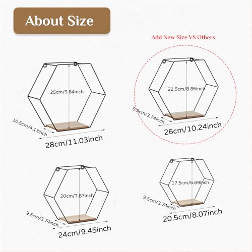 Hexagon Shelves Black Metal Wall Mount Set of 4 C784