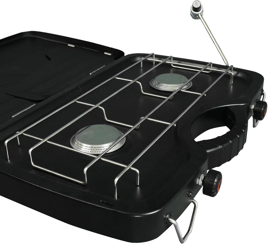 2 Burner Propane Gas Camping Stove, Portable Dual Burner with Adjustable Temperature Control Q443