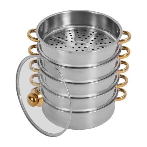 5 Tier Stackable Stainless Steel Steamer Pot with Glass Lid, 28cm A983