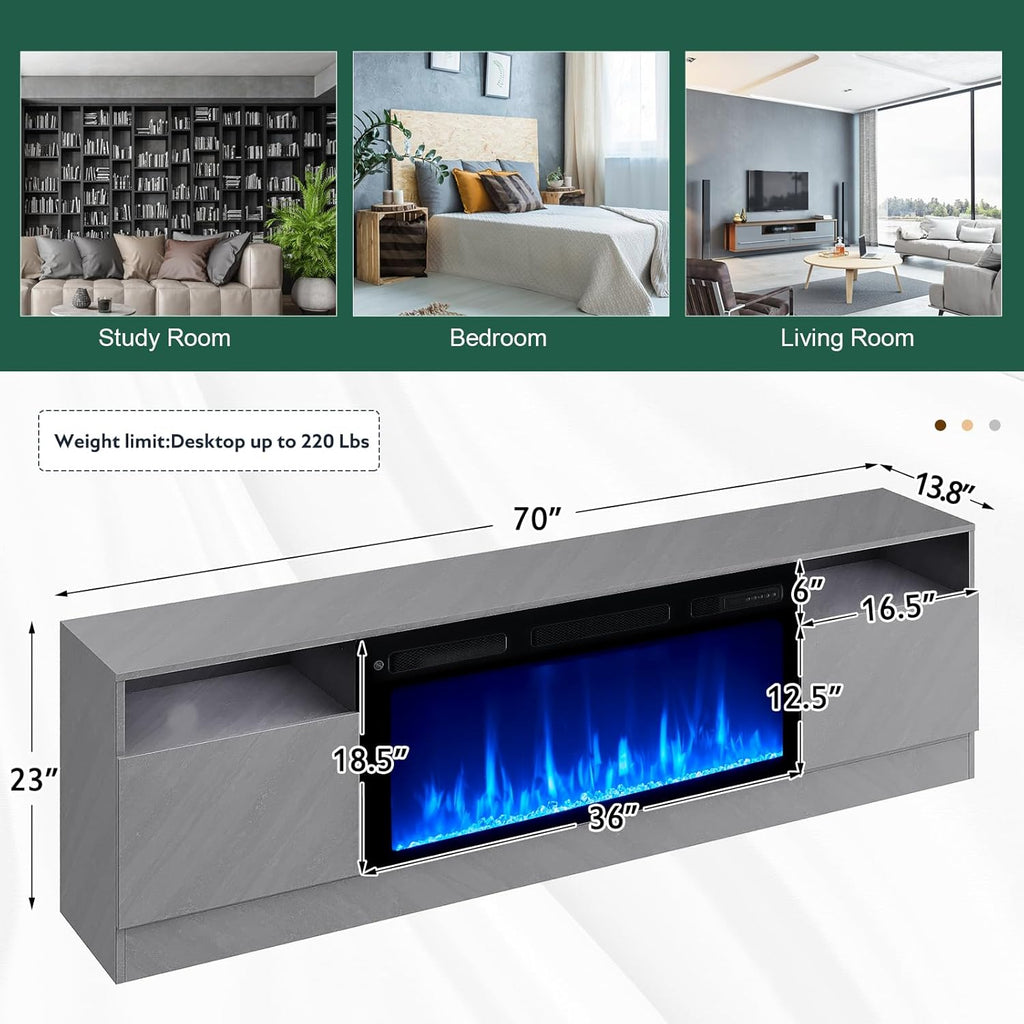 Electric Fireplace TV Stand for TVs Up to 80 Inch, Gray Wood Finish U91158