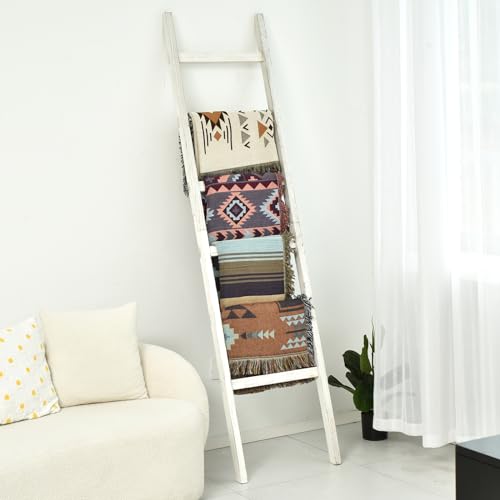 Extra Wide 6.4ft Wooden Blanket Ladder for Living Room, Black O688495