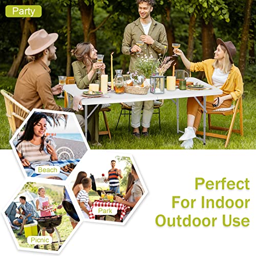Folding Table 6ft Portable Outdoor Picnic Dining Table with Carrying Handle, White E577