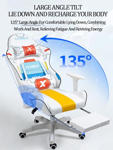 Ergonomic Gaming Chair Recliner with Footrest, White V66230