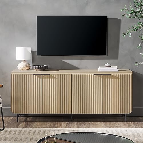 Scandinavian Grooved 4-Door Sideboard, 69 Inch, Black F832745