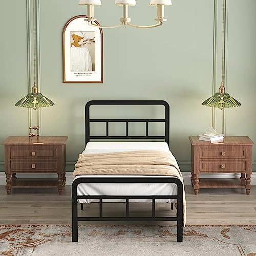 Metal Platform Bed Frame with Headboard, No Box Spring Needed, Black A8053