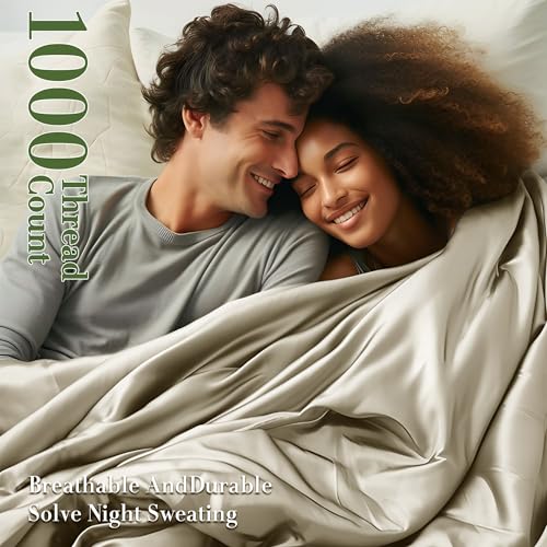 Queen Size Cotton Sheets Set - 1000 Thread Count, Deep Pocket, 4 Piece, Dark Grey E7006