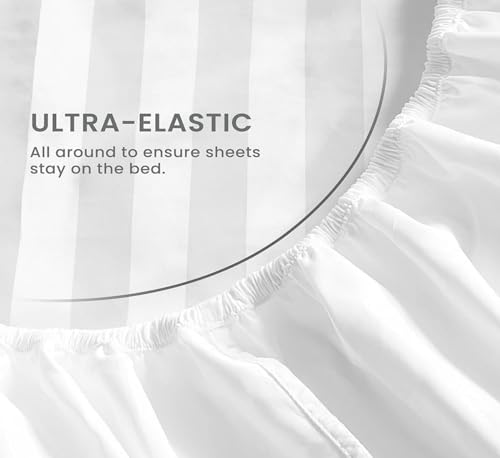 100% Egyptian Cotton King Size Sheet Set – 1000 Thread Count White Stripe – 4 Piece, Deep Pocket N11814