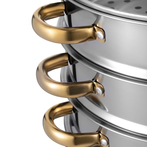 5 Tier Stackable Stainless Steel Steamer Pot with Glass Lid, 28cm A983