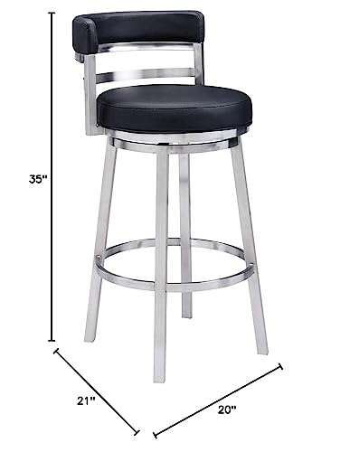 26" Counter Height Swivel Bar Stool with Faux Leather and Stainless Steel D1930