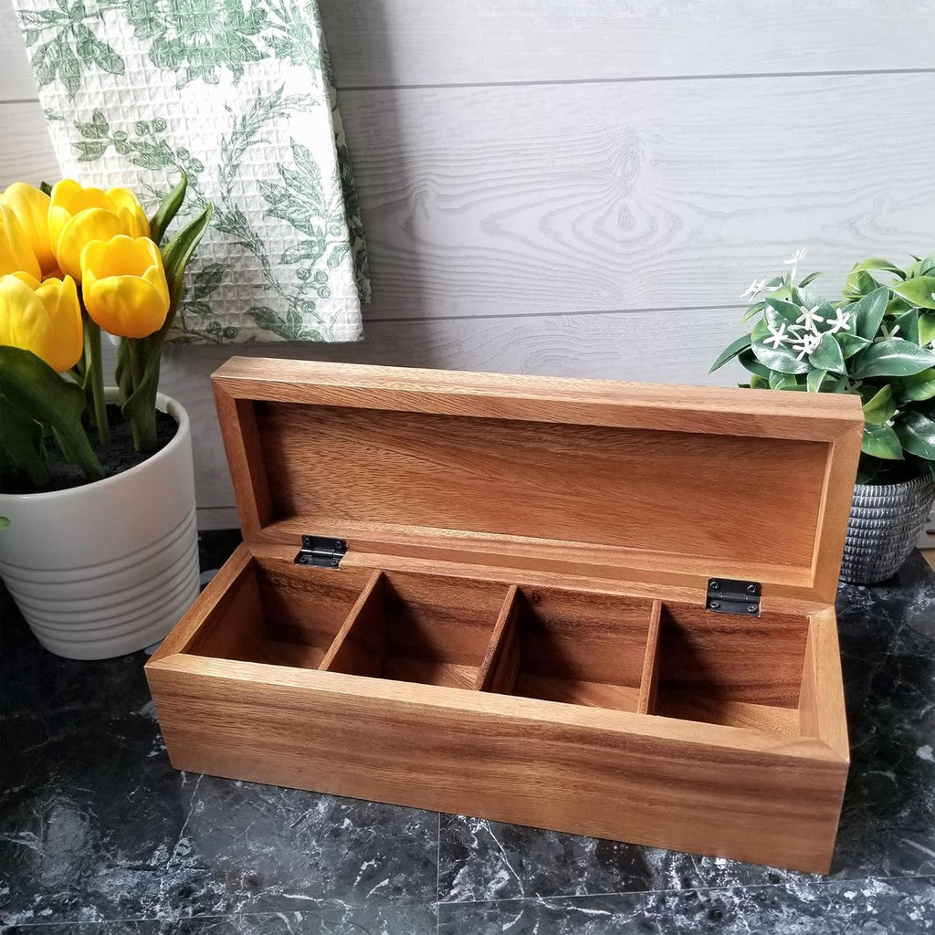 Acacia Wood Tea Box with 4 Sections Q723674