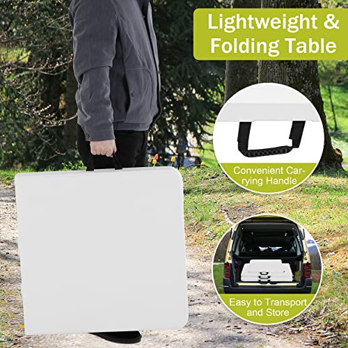 Folding Table 6ft Portable Outdoor Picnic Dining Table with Carrying Handle, White E577
