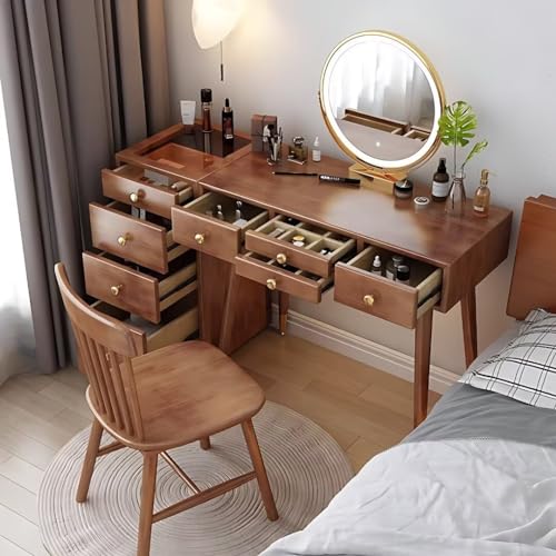 Solid Wood Makeup Vanity Desk with Mirror and LED Lights K985692