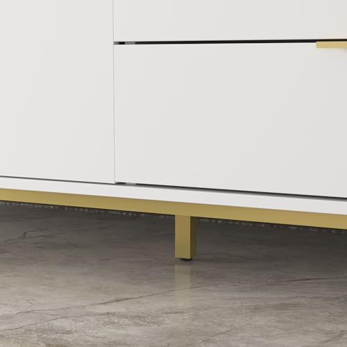 Sideboard Storage Cabinet with Drawers and Doors, Gold Metal Frame Legs, White A499